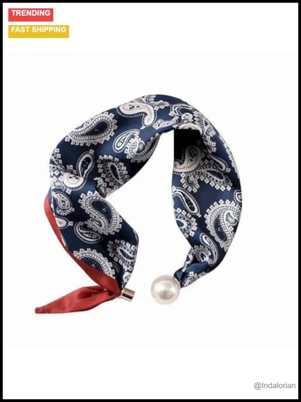 Magnetic Pearl Scarf Satin Silk Women Fashion Neck Tie Hair Bandana